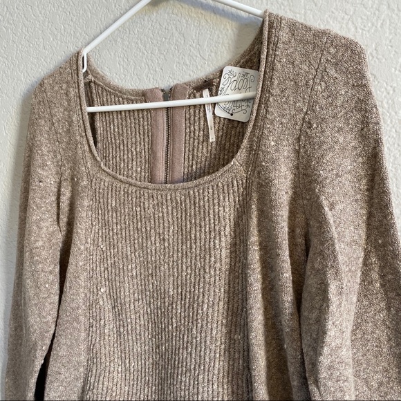 Free People Taupe Knit Peplum Comfy Sweater - Picture 7 of 8